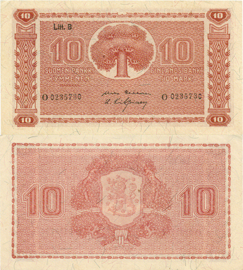 10 Markkaa 1945 Litt.B O0235730